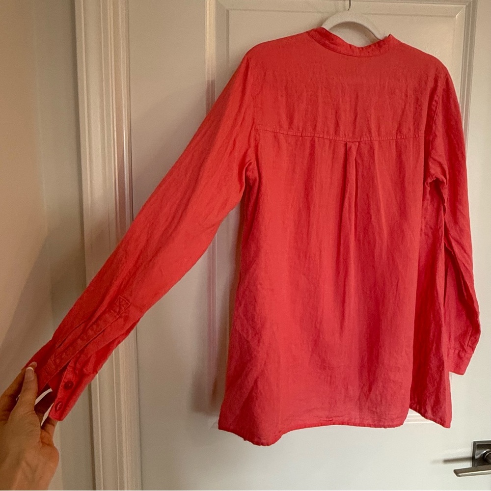 Eileen Fisher Organic Irish Linen Coral Button Down Shirt - Picture 7 of 9